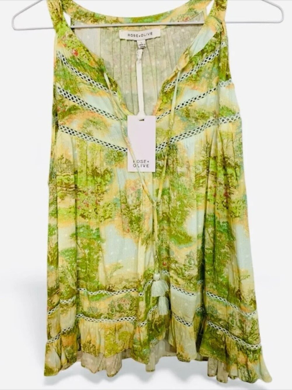 Rose and Olive green toile patterned top